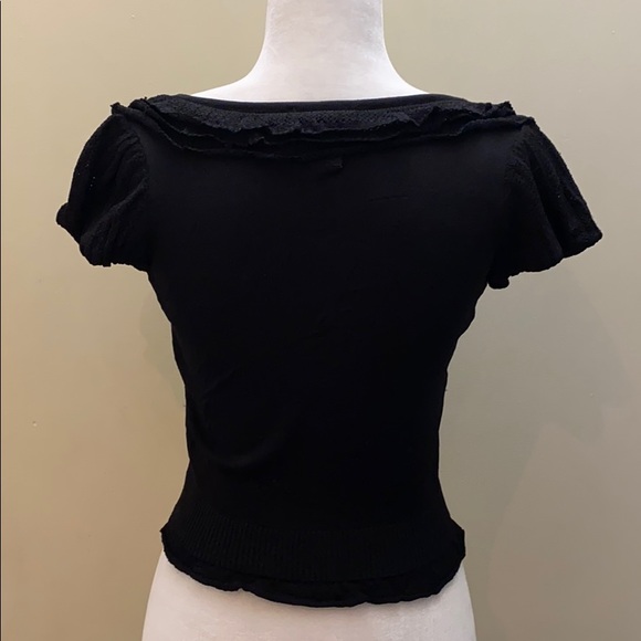 Bebe knit cropped shortsleeved button shirt blouse black dressy stylish shirt - Picture 5 of 11